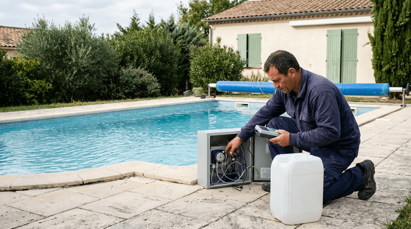 Piscine avec eau turquoise et souci de pH élevé